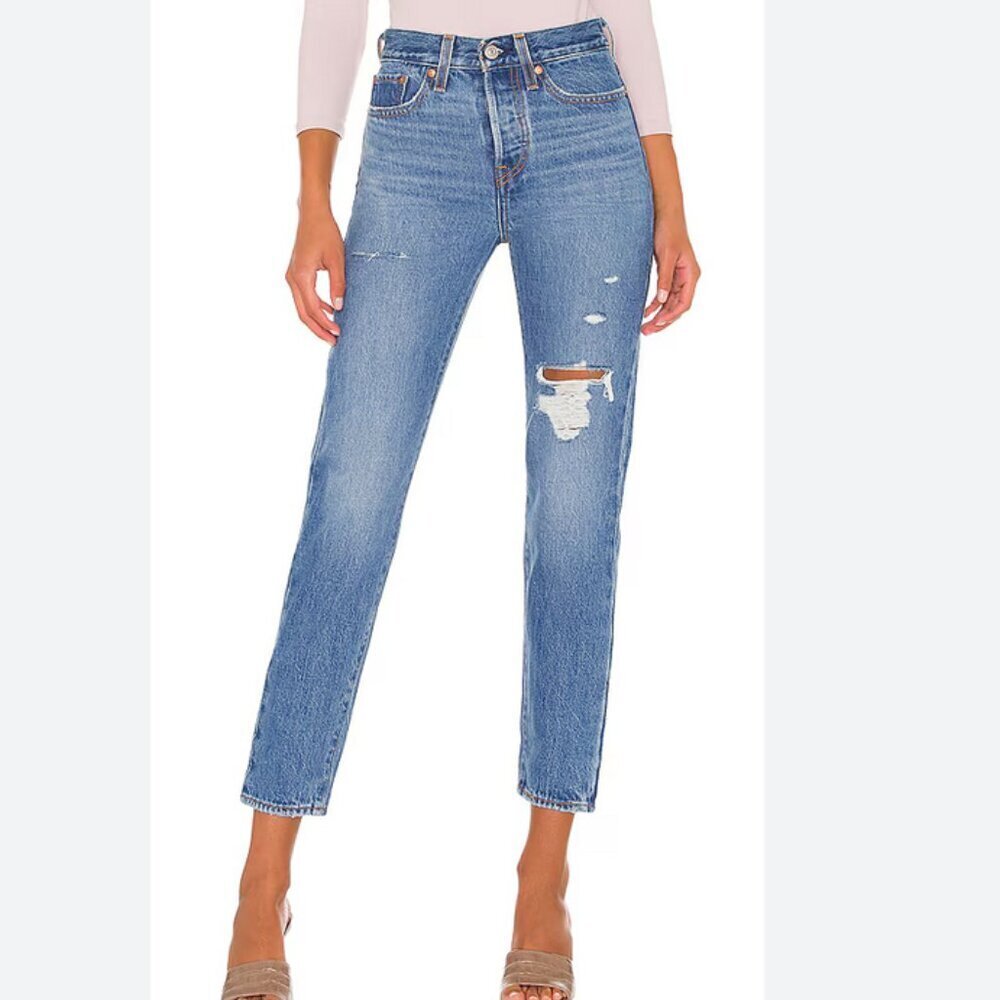 Levi's Women's Wedgie Icon Fit Denim Jeans‎ Distressed 100% Cotton Blue Jeans 25